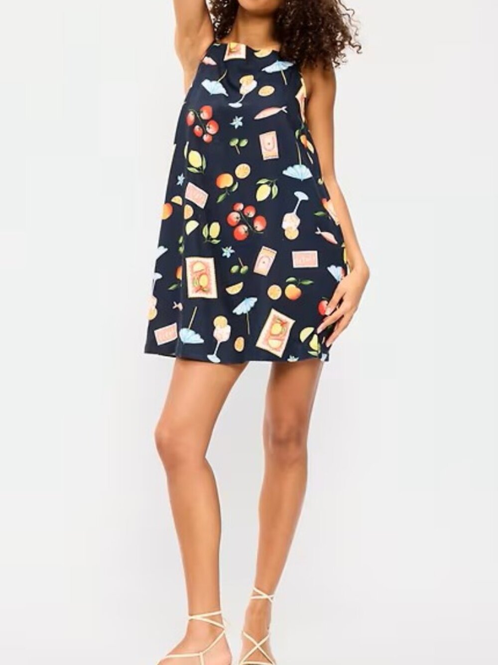 Old Navy Linen Blend Apron Neck Shift Dress Fruit Print NWT